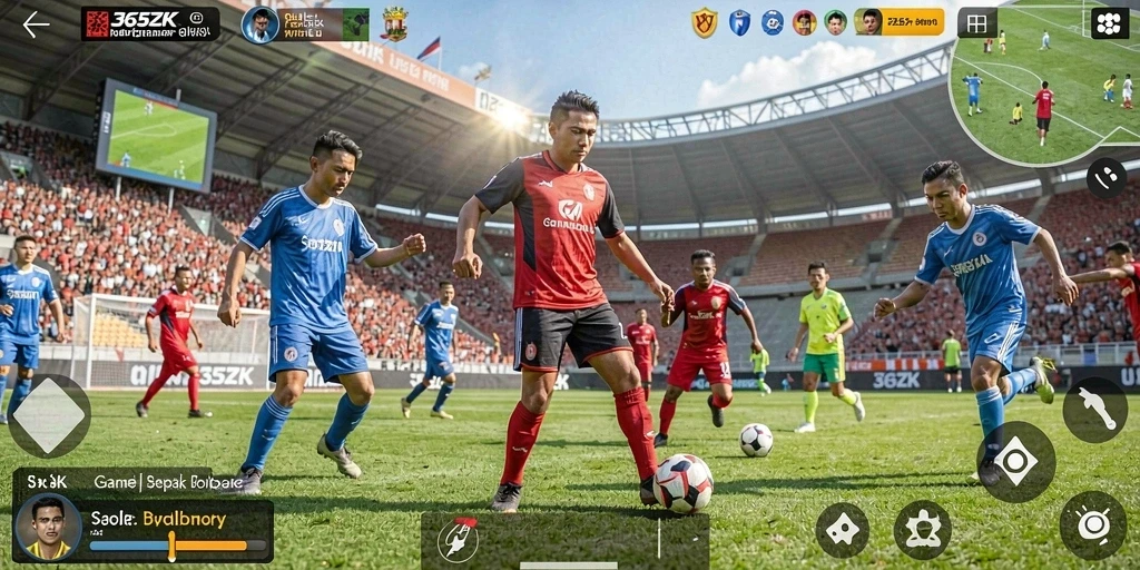 Screenshot gameplay 365ZK yang menampilkan aksi sepak bola seru.