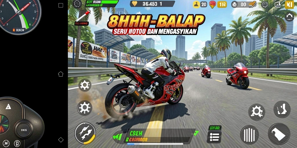 Tampilan menarik dari gameplay balap motor yang seru.