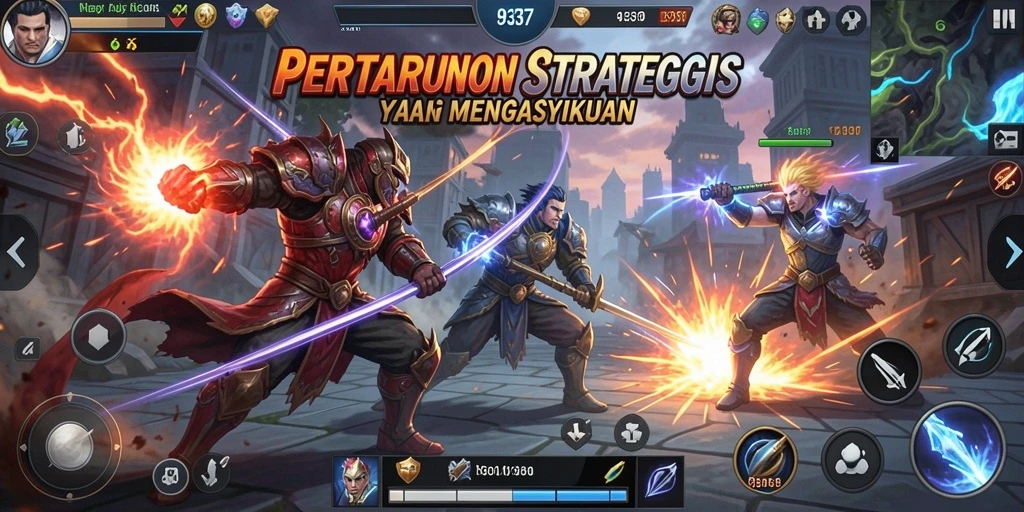 Screenshot utama 93337 menampilkan aksi pertempuran strategi yang mendebarkan.