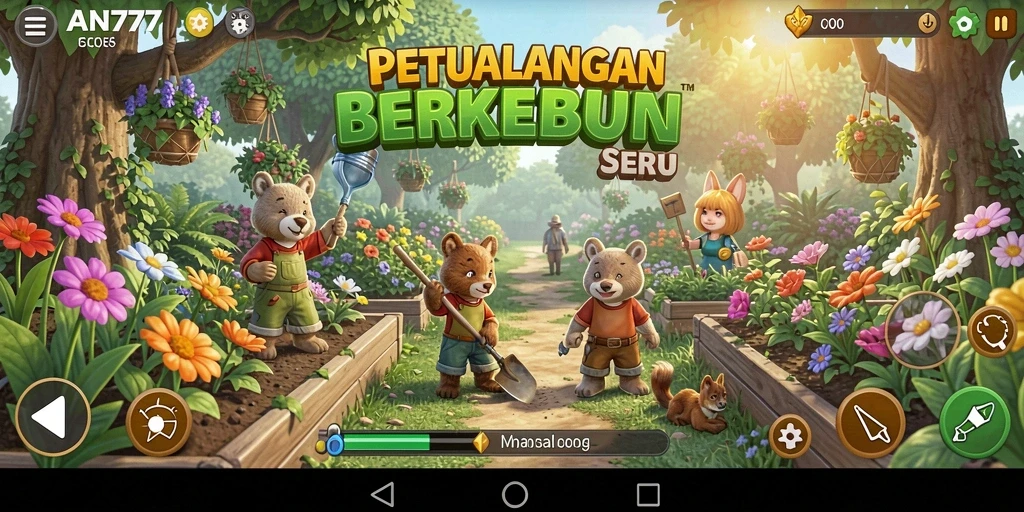 Tampilan gameplay AN777 yang menakjubkan dengan kebun yang rapi.