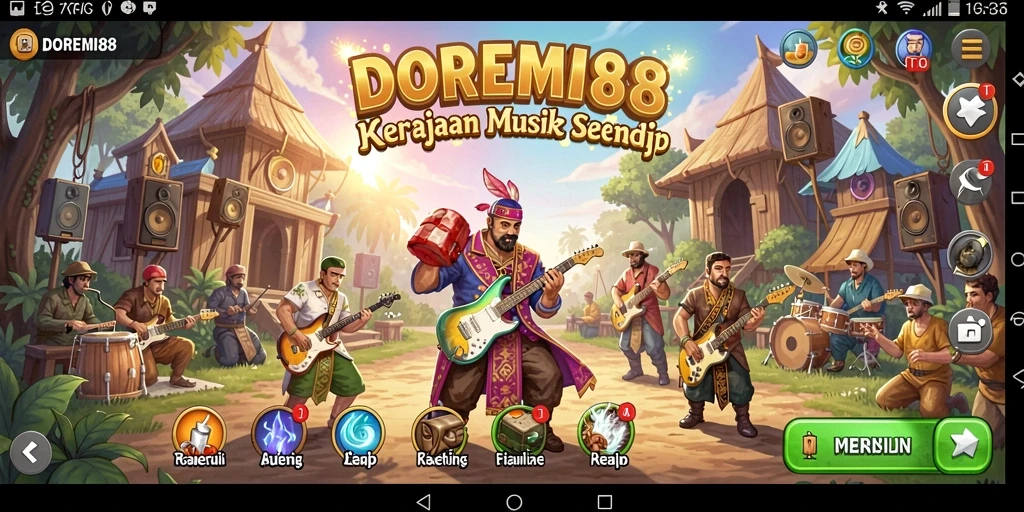 Tampilan gameplay DOREMI88 dengan karakter dan studio musik.