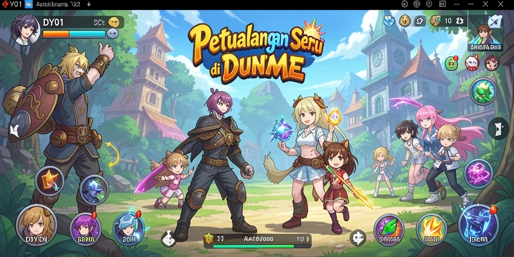 Screenshot utama DY01 menampilkan karakter anime dalam aksi pertarungan yang epik.
