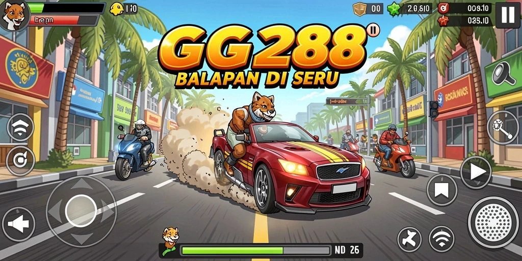 Gameplay GG288 menampilkan aksi balapan mendebarkan di trek yang menantang.