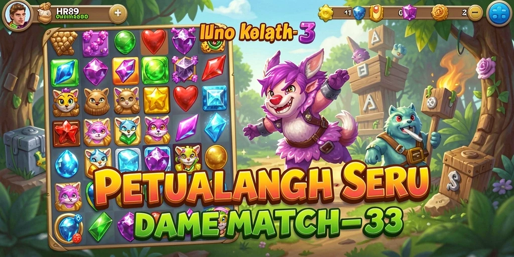 Tangkapan layar gameplay HR89 dengan permata yang colorful dan menarik.