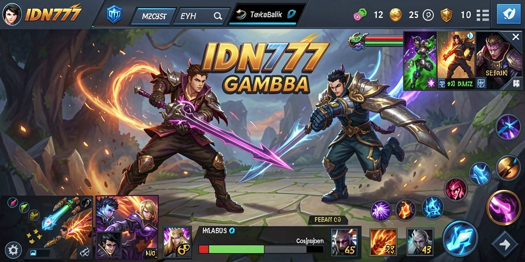Tampilan gameplay seru dalam IDN777 dengan karakter MOBA yang dinamis.