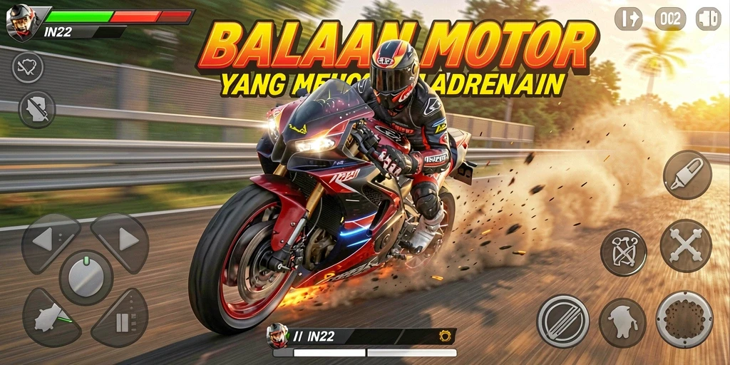 Screenshot gameplay seru dari IN22 dalam balapan motor.