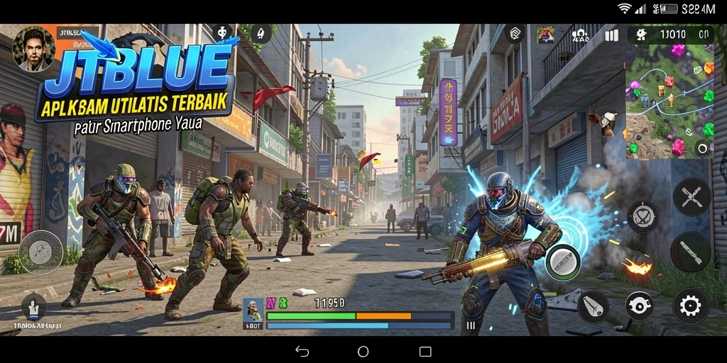Tampilan antarmuka utama JTBLUE dengan fitur utilitas.