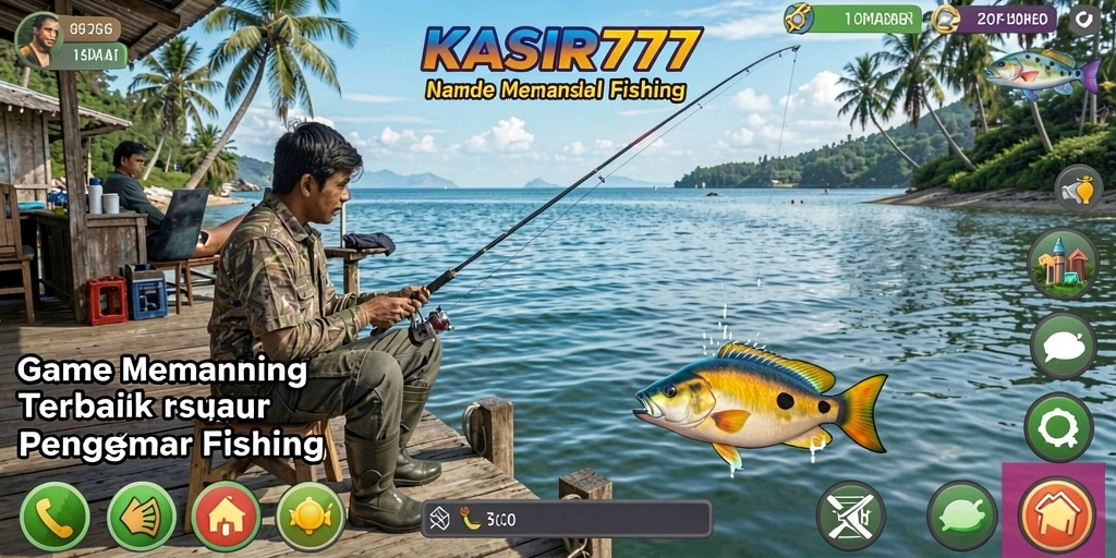 Screenshot menampilkan aksi seru dalam game KASIR777 saat menangkap ikan.
