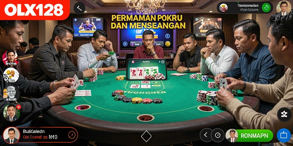 Tampilan screenshot game OLX128 menunjukkan gameplay Poker yang seru.