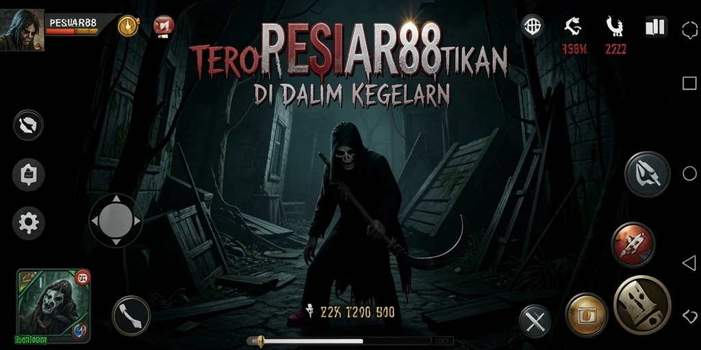 Gameplay horror yang mencekam dengan suasana gelap.