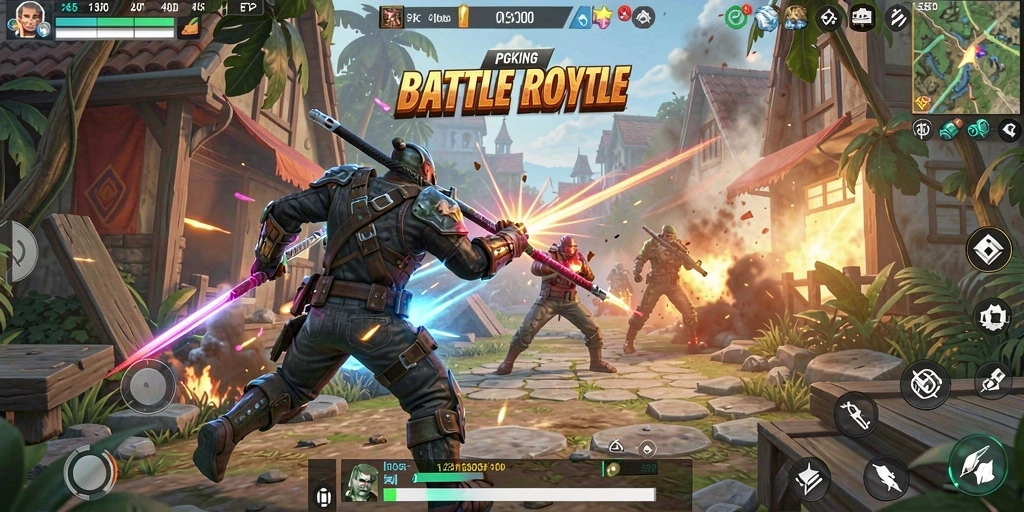 Gameplay seru PGKING dengan pertarungan mendebarkan di arena.
