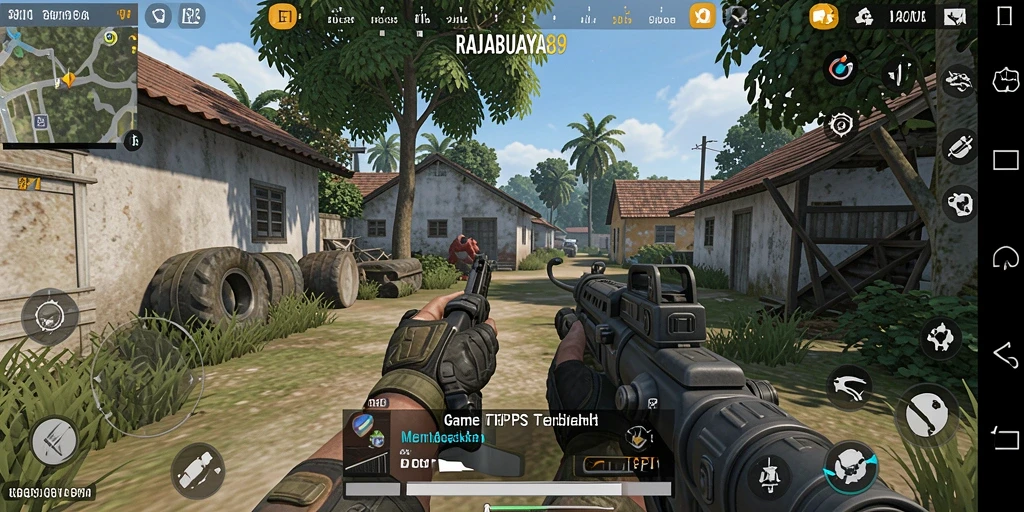 Tampilan utama gameplay RAJABUAYA89 yang penuh aksi TPS.