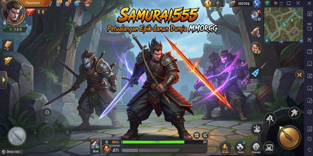 Tampilan gameplay mendebarkan dari SAMURAI555 dalam petualangan MMORPG.