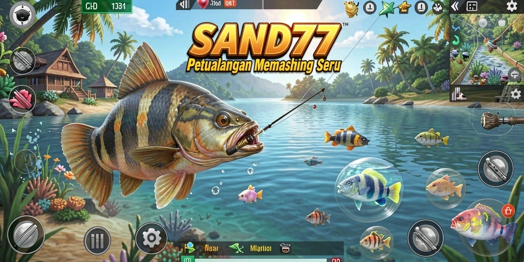 Screenshot gameplay SAND77 menampilkan pengalaman memancing yang mendebarkan.